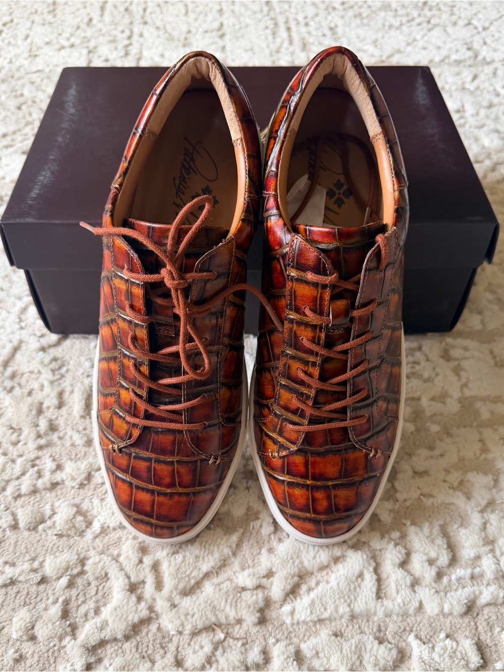 Patricia Nash Women’s Brown Croc-Embossed Leather Sneakers